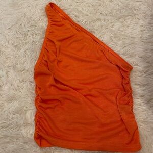 Neon orange one shoulder crop top